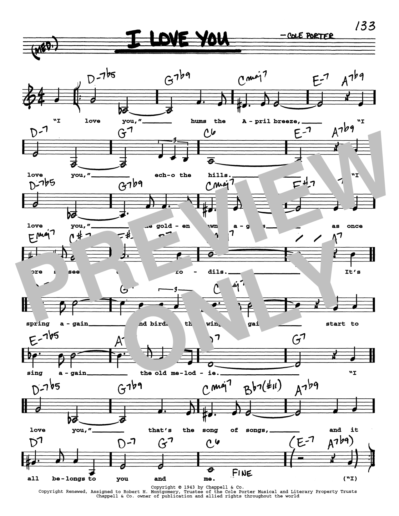 Cole Porter I Love You (Low Voice) Sheet Music Notes & Chords for Real Book – Melody, Lyrics & Chords - Download or Print PDF