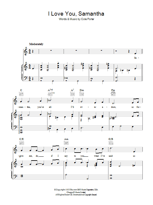 Cole Porter I Love You Samantha Sheet Music Notes & Chords for Piano, Vocal & Guitar (Right-Hand Melody) - Download or Print PDF Cole Porter I Love You Samantha Sheet Music Notes & Chords for Piano, Vocal & Guitar (Right-Hand Melody) - Download or Print PDF