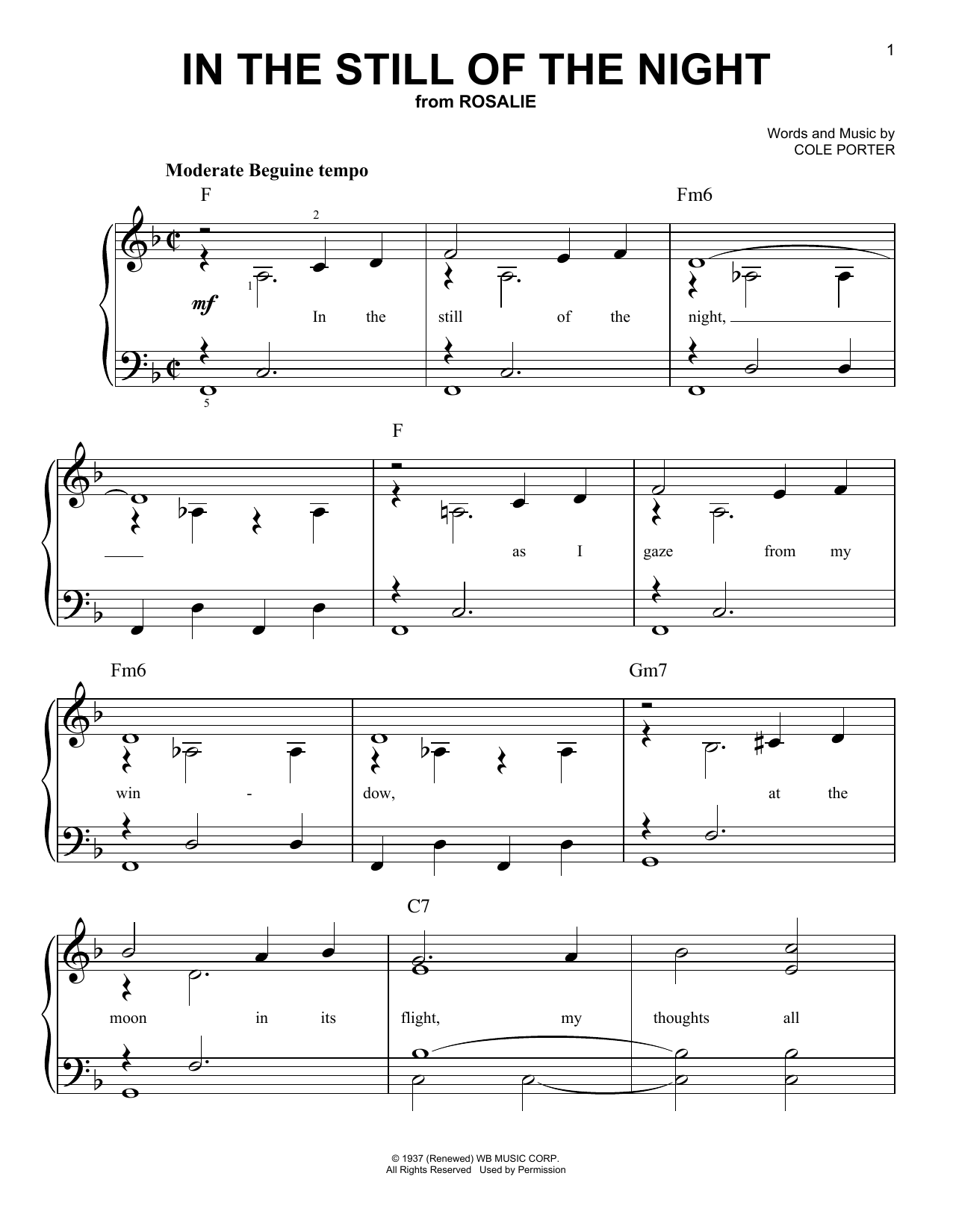 Cole Porter In The Still Of The Night Sheet Music Notes & Chords for Piano (Big Notes) - Download or Print PDF