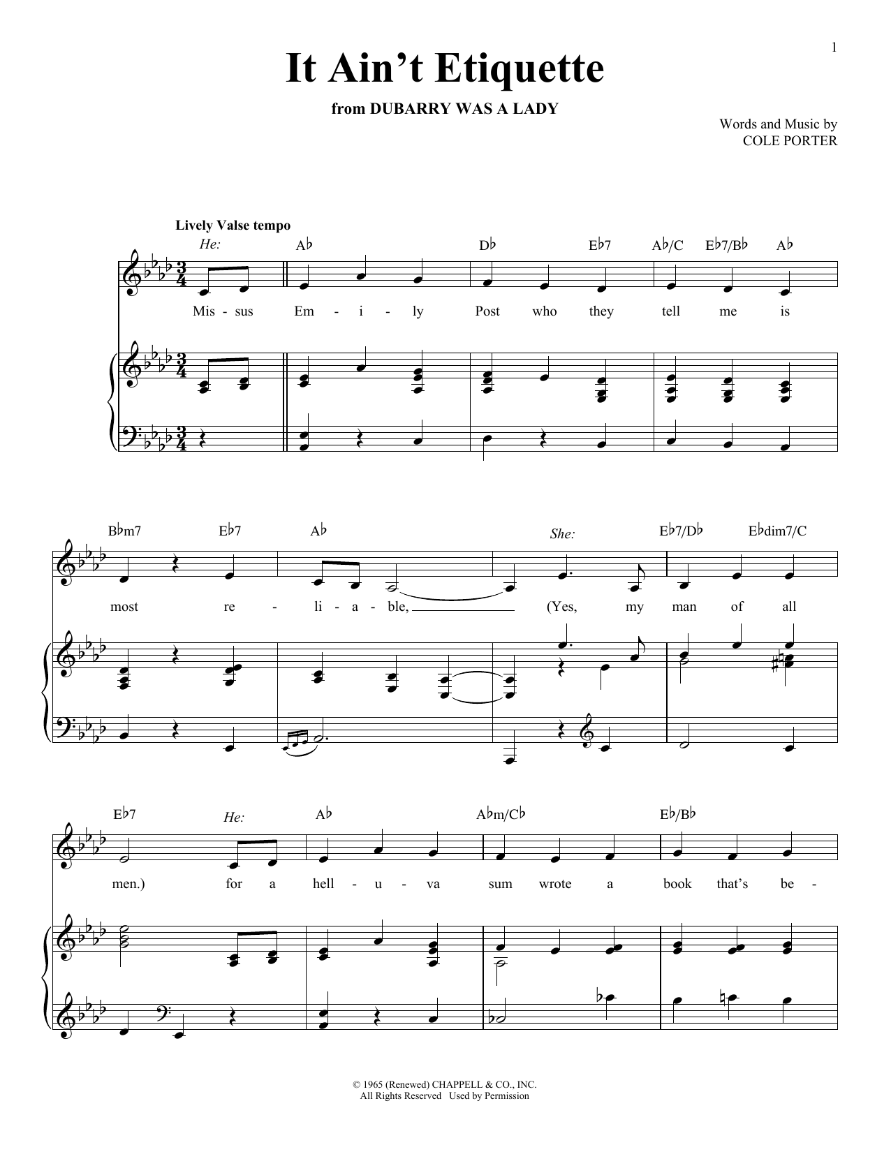 Cole Porter It Ain't Etiquette Sheet Music Notes & Chords for Piano, Vocal & Guitar (Right-Hand Melody) - Download or Print PDF