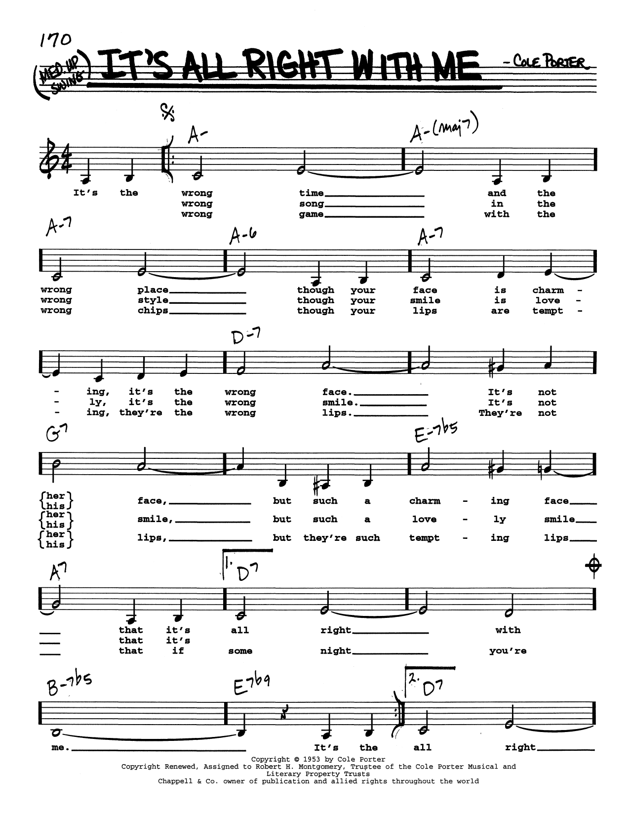 Cole Porter It's All Right With Me (Low Voice) Sheet Music Notes & Chords for Real Book – Melody, Lyrics & Chords - Download or Print PDF