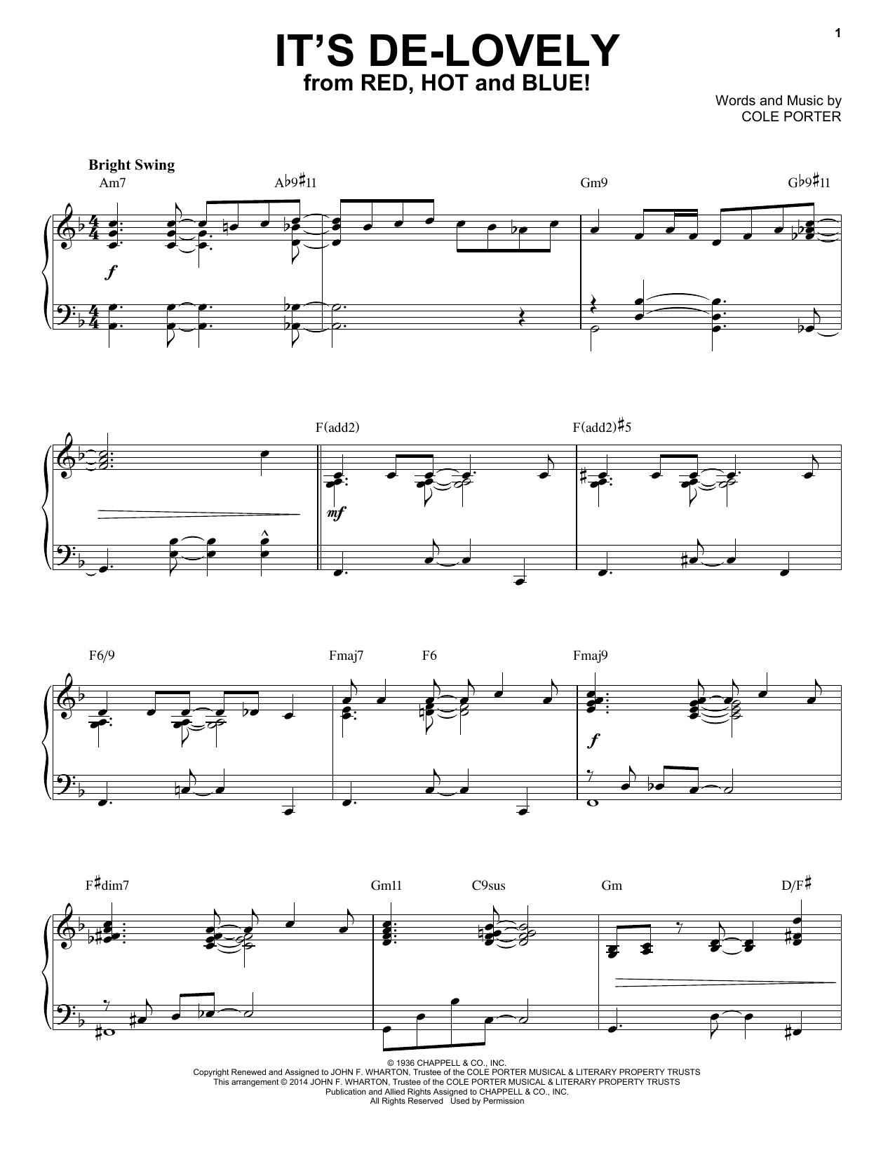 Cole Porter It's De-Lovely [Jazz version] (arr. Brent Edstrom) Sheet Music Notes & Chords for Piano - Download or Print PDF