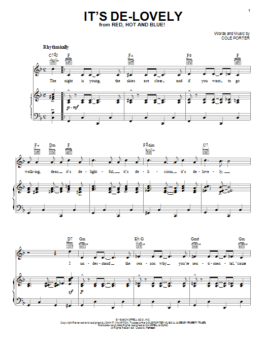 Cole Porter It's De-Lovely Sheet Music Notes & Chords for Easy Piano - Download or Print PDF