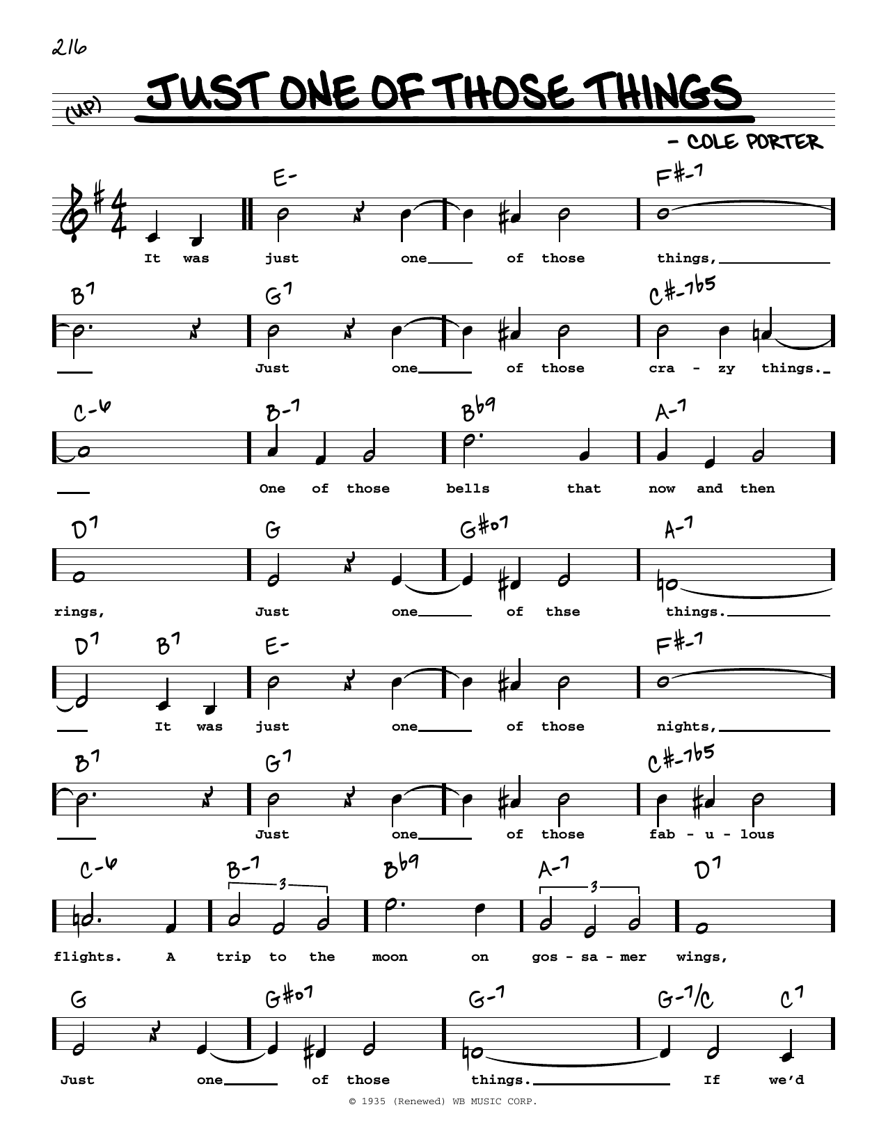 Cole Porter Just One Of Those Things (High Voice) Sheet Music Notes & Chords for Real Book – Melody, Lyrics & Chords - Download or Print PDF