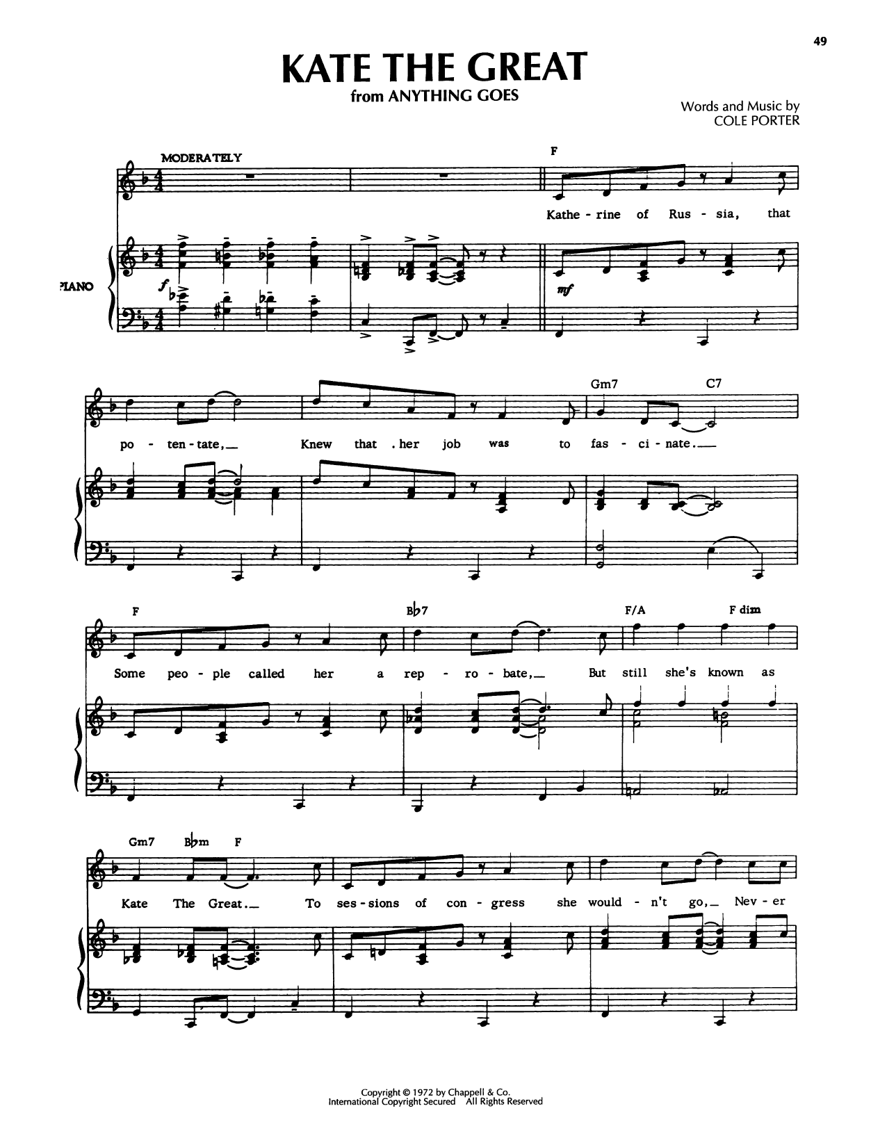Cole Porter Kate The Great (from Kiss Me, Kate) Sheet Music Notes & Chords for Piano, Vocal & Guitar Chords (Right-Hand Melody) - Download or Print PDF