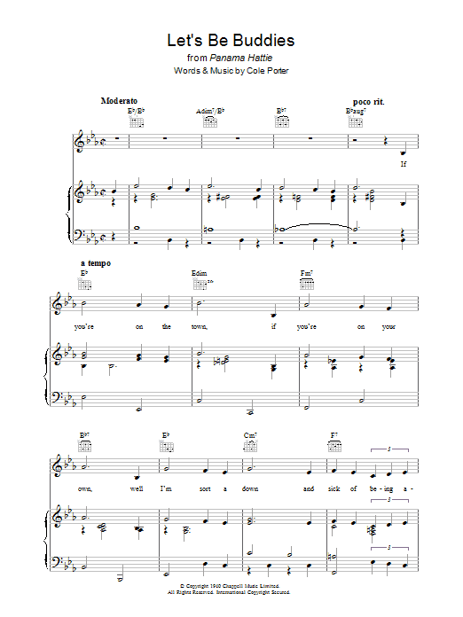 Cole Porter Let's Be Buddies Sheet Music Notes & Chords for Piano, Vocal & Guitar (Right-Hand Melody) - Download or Print PDF