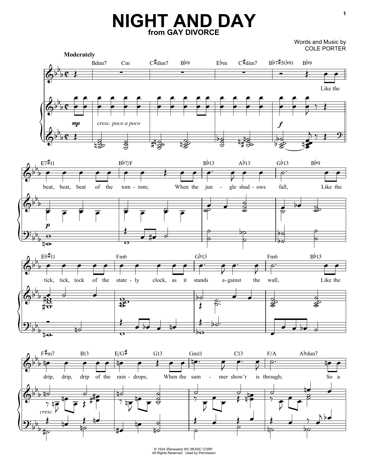Cole Porter Night And Day [Jazz version] (from Gay Divorce) (arr. Brent Edstrom) Sheet Music Notes & Chords for Piano & Vocal - Download or Print PDF