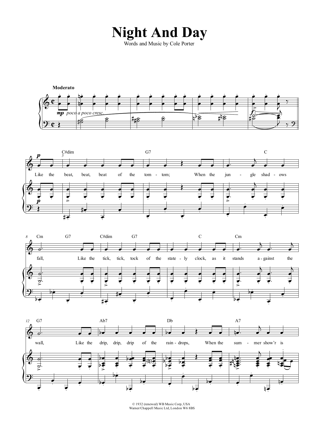 Cole Porter Night And Day Sheet Music Notes & Chords for Piano, Vocal & Guitar (Right-Hand Melody) - Download or Print PDF