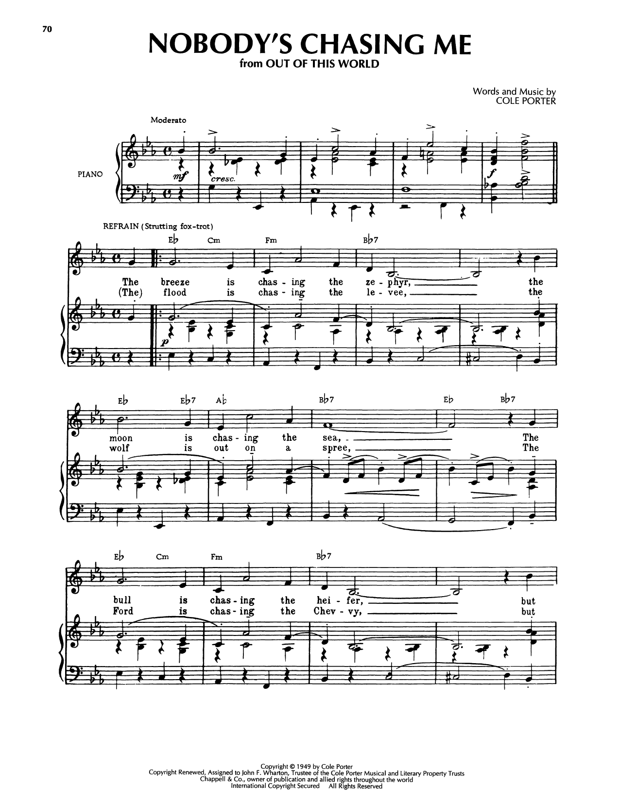 Cole Porter Nobody's Chasing Me (from Out Of This World) Sheet Music Notes & Chords for Piano, Vocal & Guitar Chords (Right-Hand Melody) - Download or Print PDF