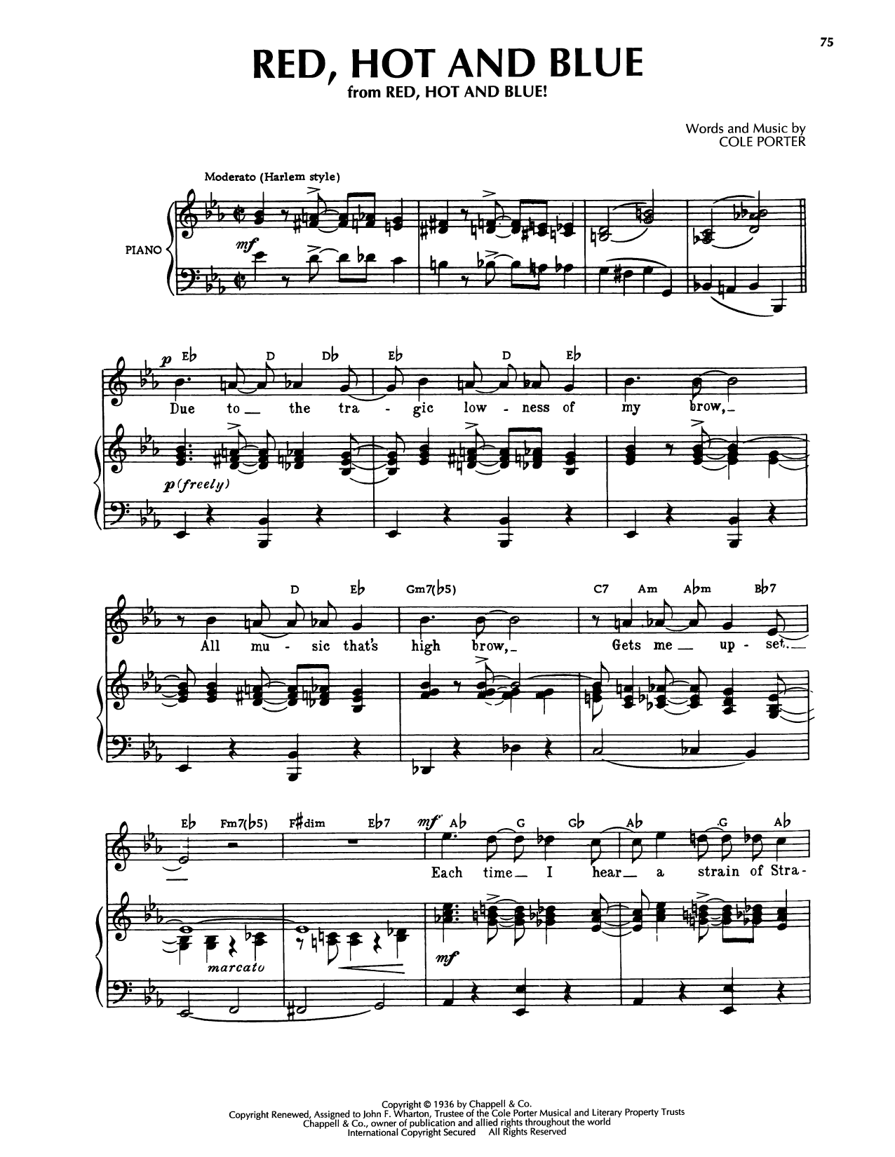 Cole Porter Red, Hot And Blue Sheet Music Notes & Chords for Piano, Vocal & Guitar Chords (Right-Hand Melody) - Download or Print PDF