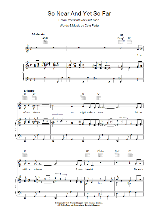 Cole Porter So Near And Yet So Far Sheet Music Notes & Chords for Piano, Vocal & Guitar (Right-Hand Melody) - Download or Print PDF