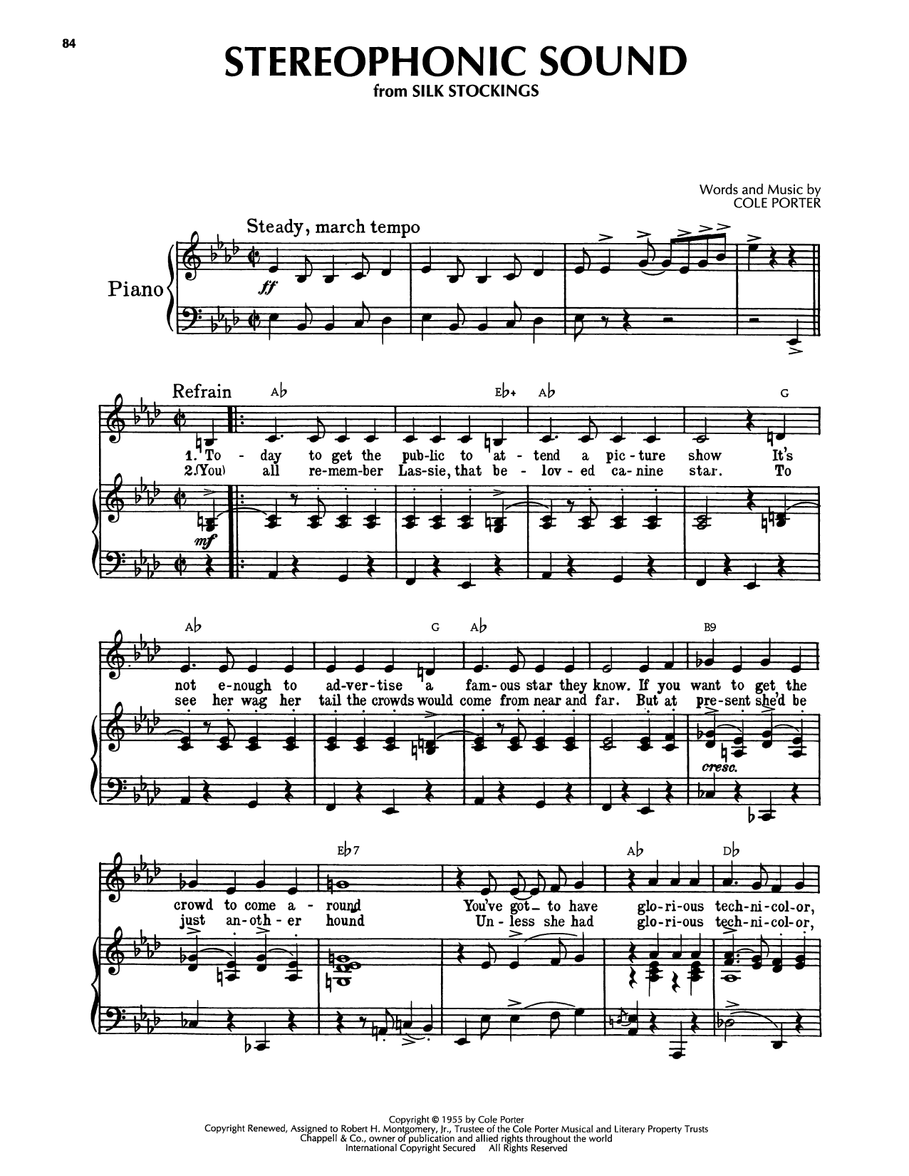 Cole Porter Stereophonic Sound (from Silk Stockings) Sheet Music Notes & Chords for Piano, Vocal & Guitar Chords (Right-Hand Melody) - Download or Print PDF