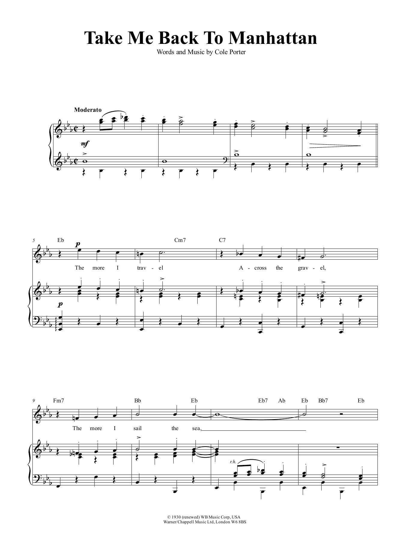 Cole Porter Take Me Back To Manhattan Sheet Music Notes & Chords for Piano, Vocal & Guitar (Right-Hand Melody) - Download or Print PDF