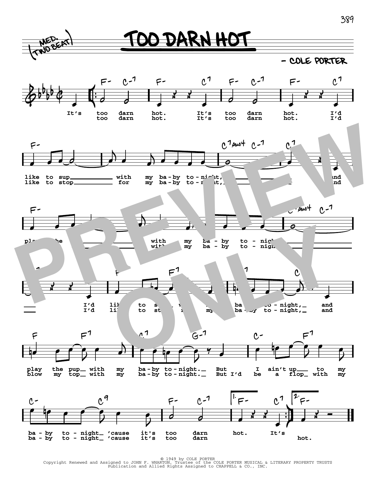 Cole Porter Too Darn Hot (High Voice) Sheet Music Notes & Chords for Real Book – Melody, Lyrics & Chords - Download or Print PDF