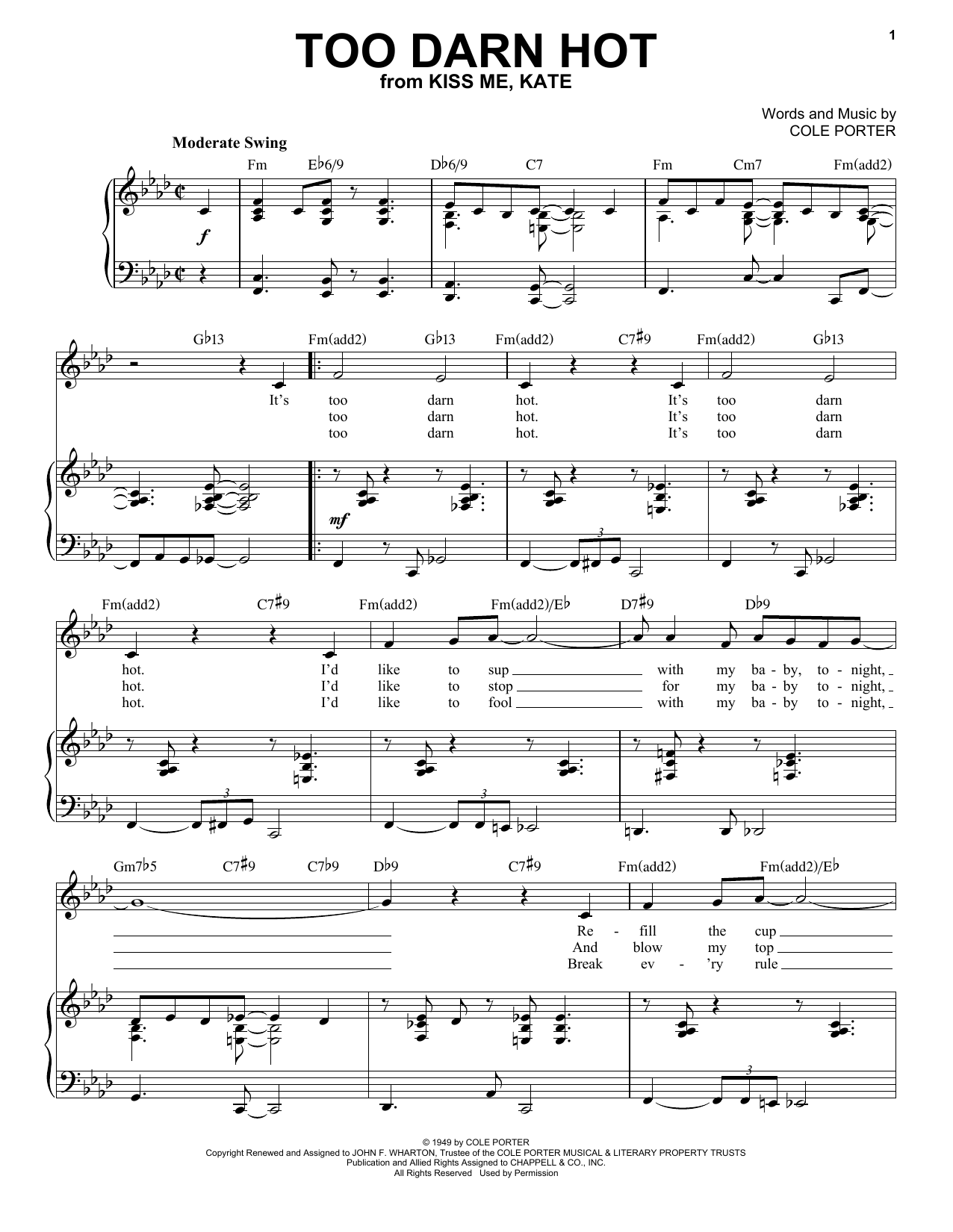 Cole Porter Too Darn Hot [Jazz version] (from Kiss Me, Kate) (arr. Brent Edstrom) Sheet Music Notes & Chords for Piano & Vocal - Download or Print PDF