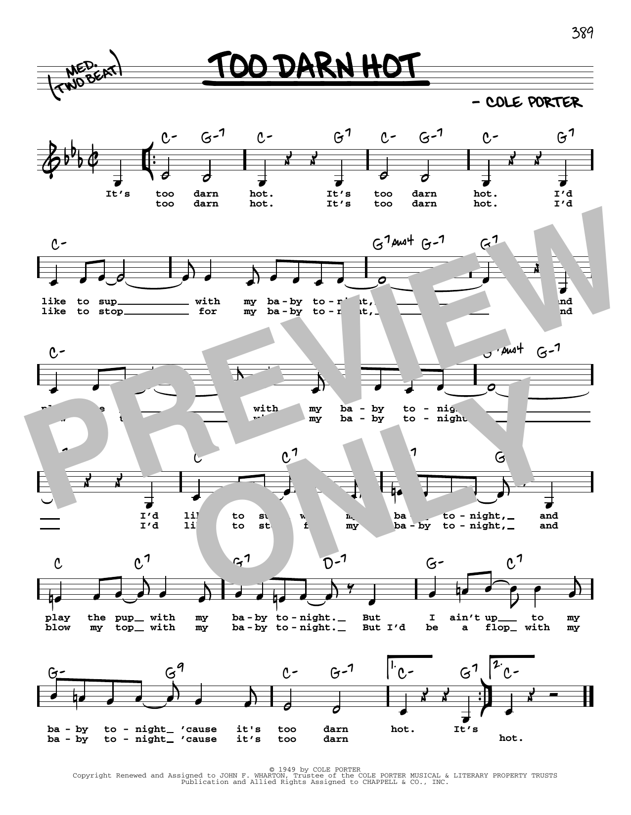 Cole Porter Too Darn Hot (Low Voice) Sheet Music Notes & Chords for Real Book – Melody, Lyrics & Chords - Download or Print PDF