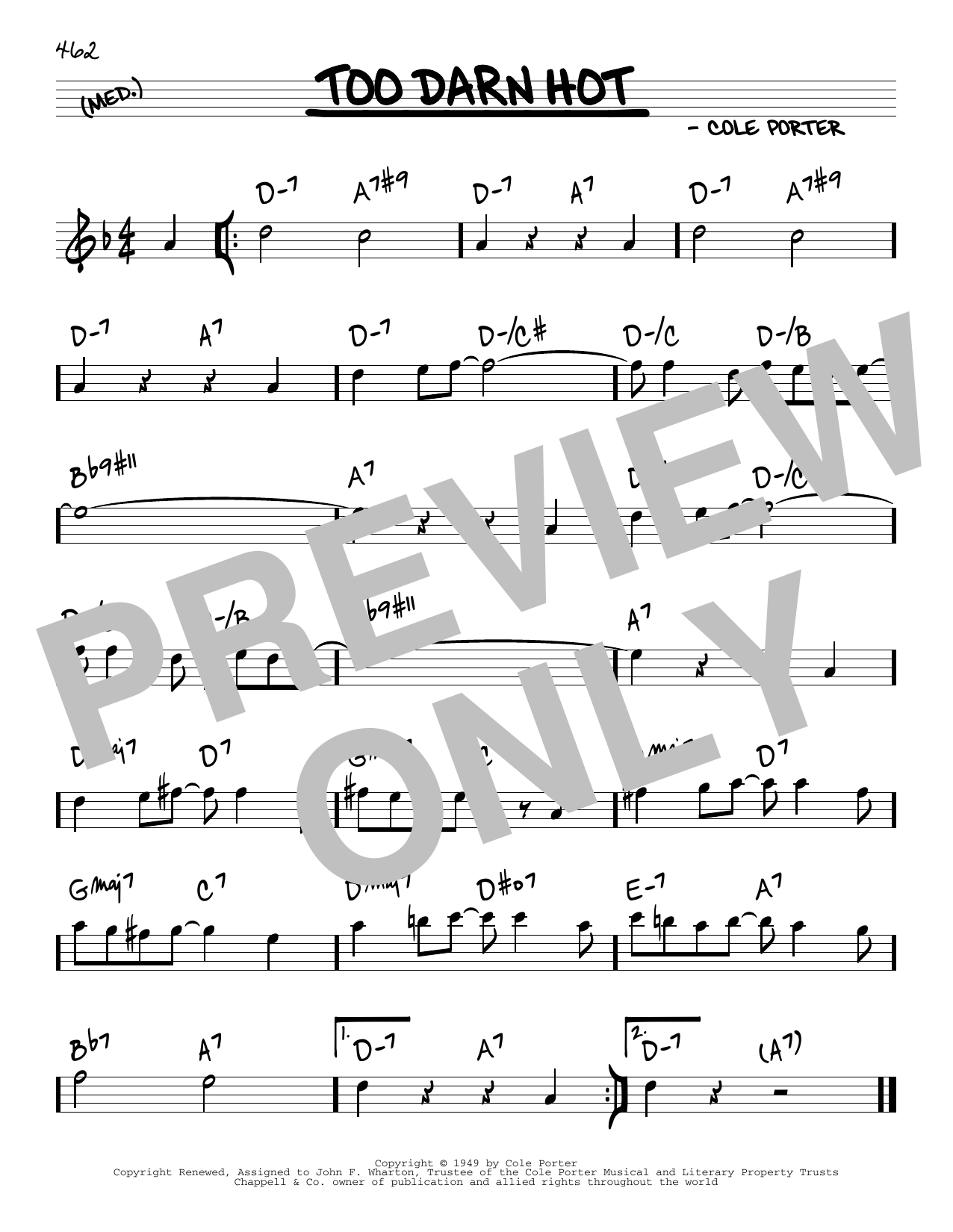 Cole Porter Too Darn Hot Sheet Music Notes & Chords for Real Book – Melody & Chords - Download or Print PDF