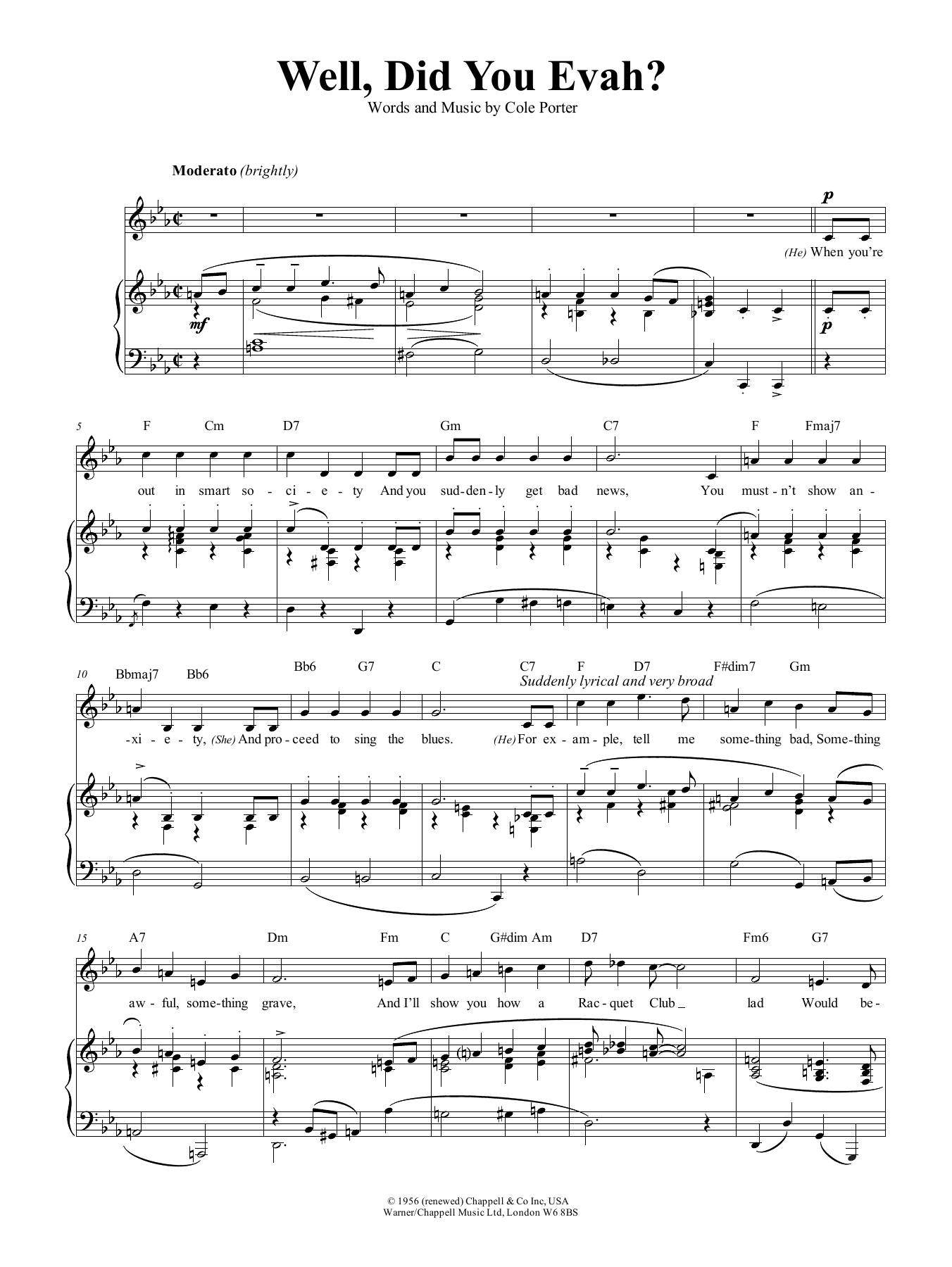 Cole Porter Well, Did You Evah Sheet Music Notes & Chords for Piano, Vocal & Guitar (Right-Hand Melody) - Download or Print PDF
