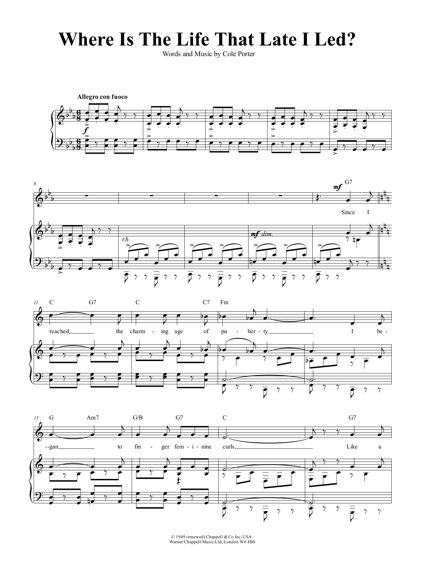 Cole Porter Where Is The Life That Late I Led? (from Kiss Me, Kate) Sheet Music Notes & Chords for Piano, Vocal & Guitar (Right-Hand Melody) - Download or Print PDF