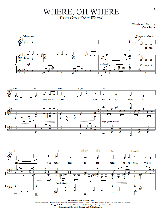 Cole Porter Where, Oh Where Sheet Music Notes & Chords for Piano, Vocal & Guitar (Right-Hand Melody) - Download or Print PDF