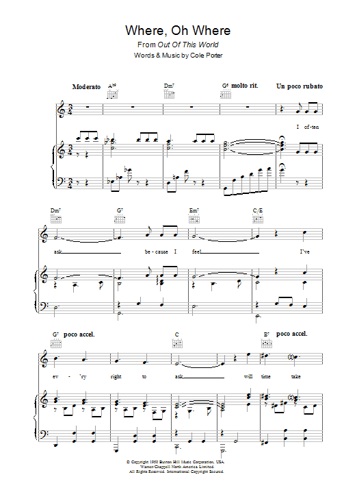 Cole Porter Where, Oh Where? Sheet Music Notes & Chords for Piano, Vocal & Guitar (Right-Hand Melody) - Download or Print PDF