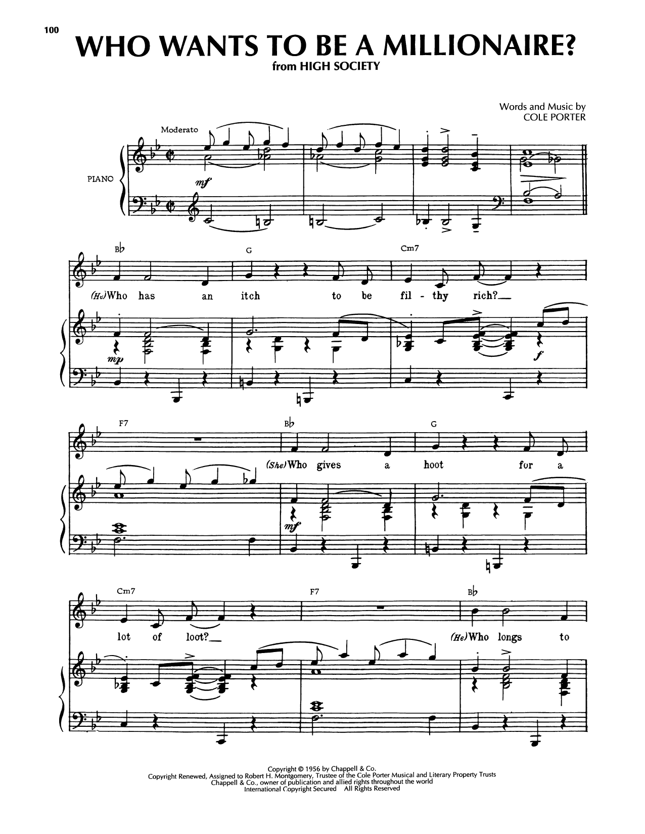 Cole Porter Who Wants To Be A Millionaire? (from High Society) Sheet Music Notes & Chords for Piano, Vocal & Guitar Chords (Right-Hand Melody) - Download or Print PDF