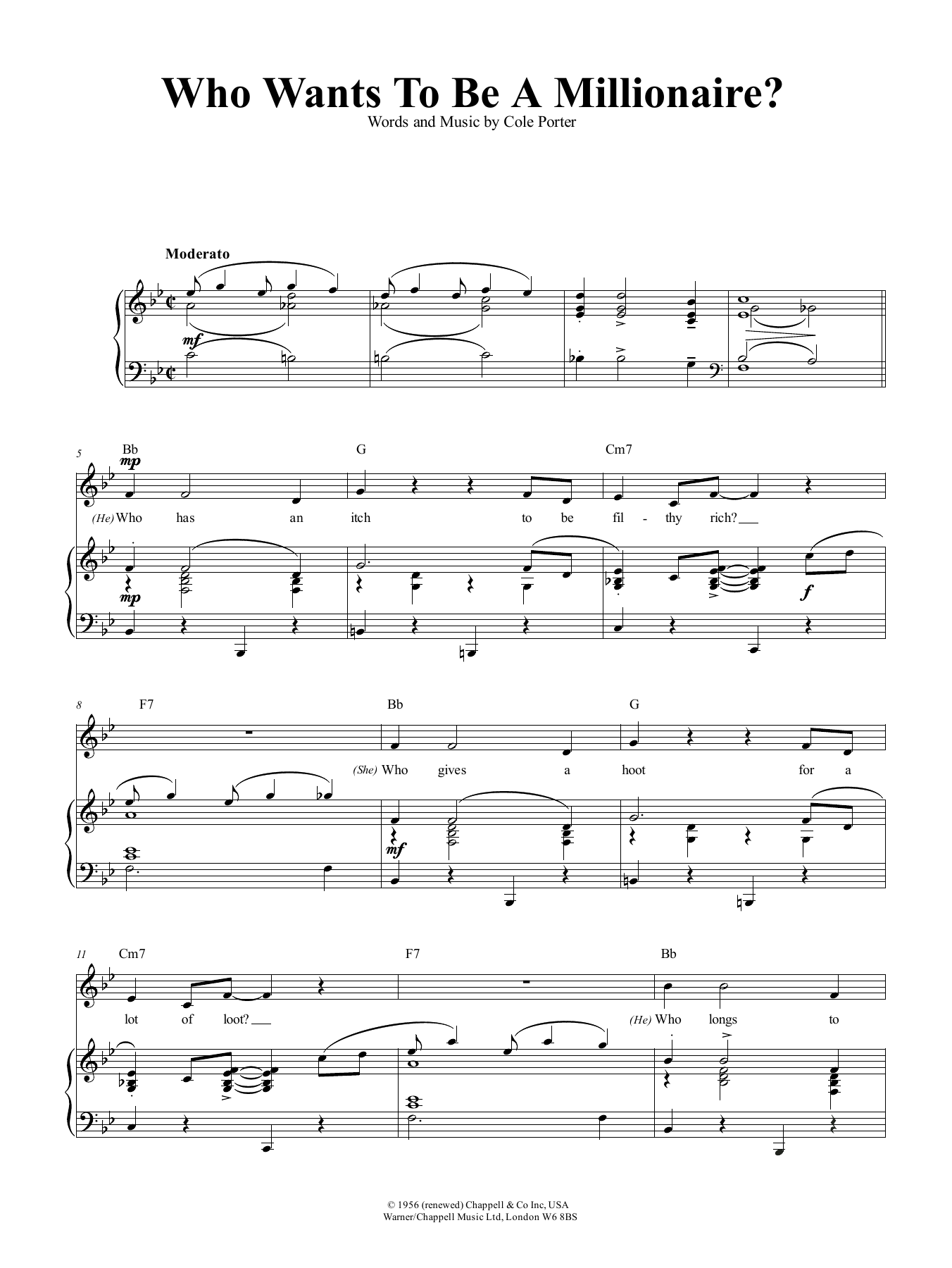 Cole Porter Who Wants To Be A Millionaire? Sheet Music Notes & Chords for Piano, Vocal & Guitar (Right-Hand Melody) - Download or Print PDF