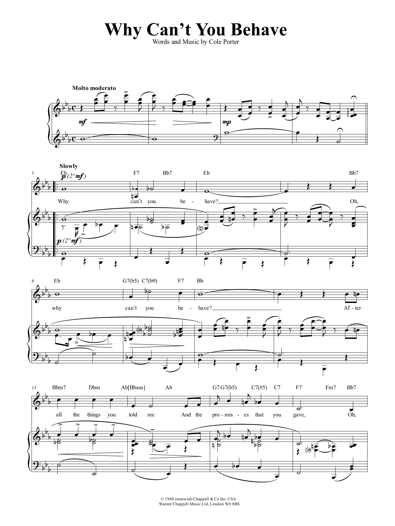 Cole Porter Why Can't You Behave? (from Kiss Me, Kate) Sheet Music Notes & Chords for Piano, Vocal & Guitar (Right-Hand Melody) - Download or Print PDF