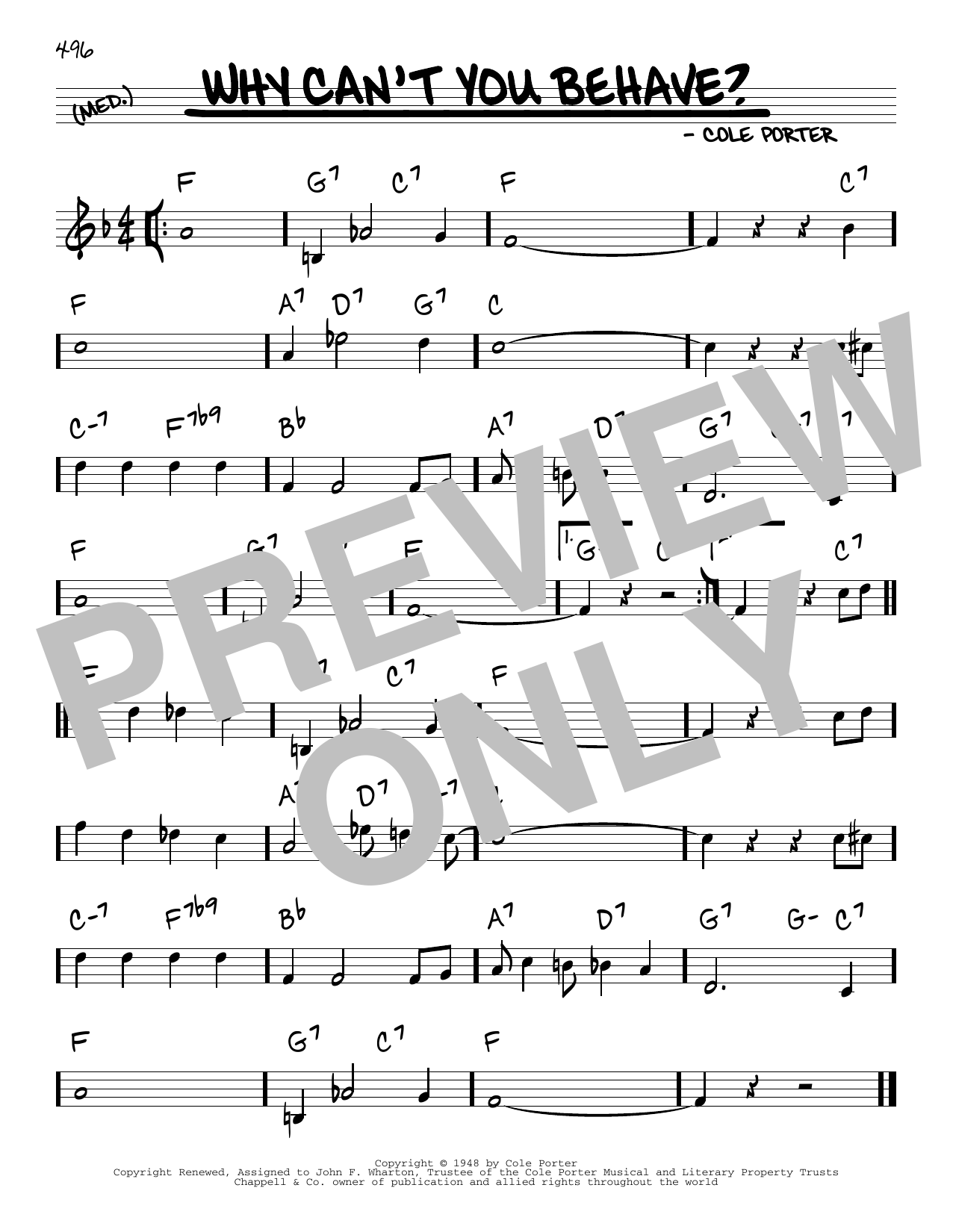Cole Porter Why Can't You Behave? Sheet Music Notes & Chords for Real Book – Melody & Chords - Download or Print PDF