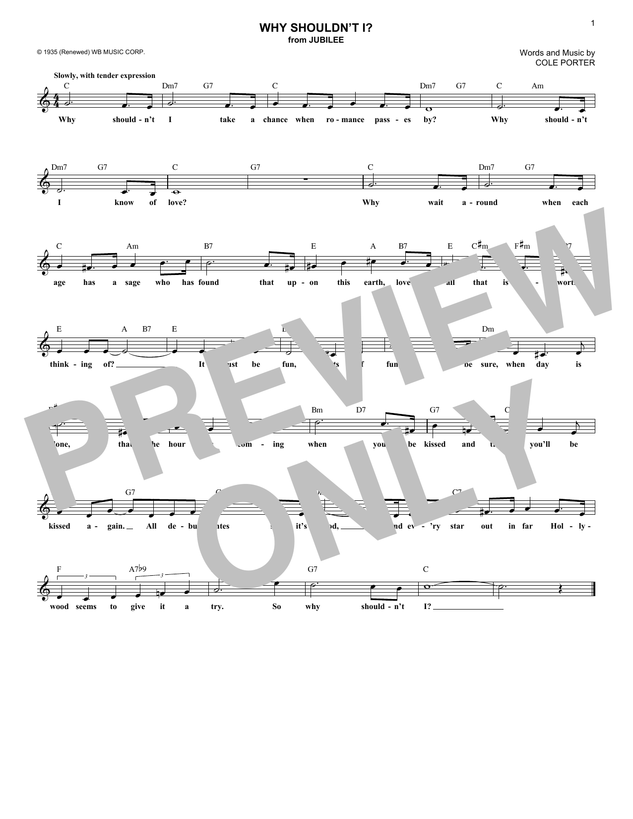 Cole Porter Why Shouldn't I? Sheet Music Notes & Chords for Melody Line, Lyrics & Chords - Download or Print PDF