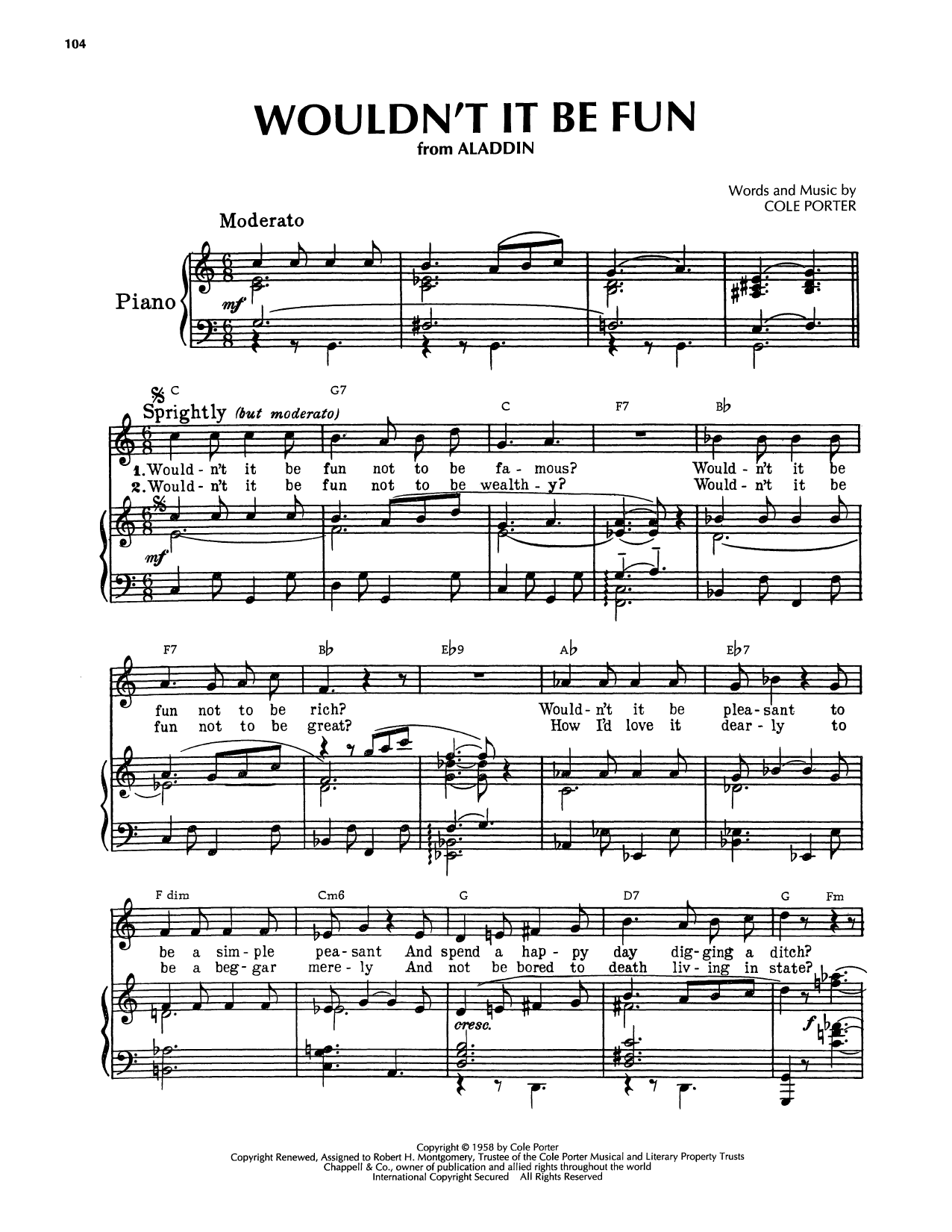 Cole Porter Wouldn't It Be Fun Sheet Music Notes & Chords for Piano, Vocal & Guitar Chords (Right-Hand Melody) - Download or Print PDF