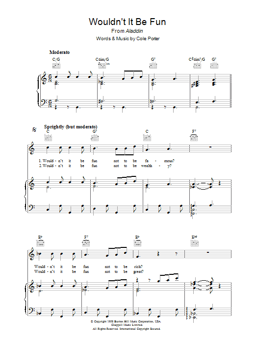 Cole Porter Wouldn't It Be Fun? Sheet Music Notes & Chords for Piano, Vocal & Guitar (Right-Hand Melody) - Download or Print PDF