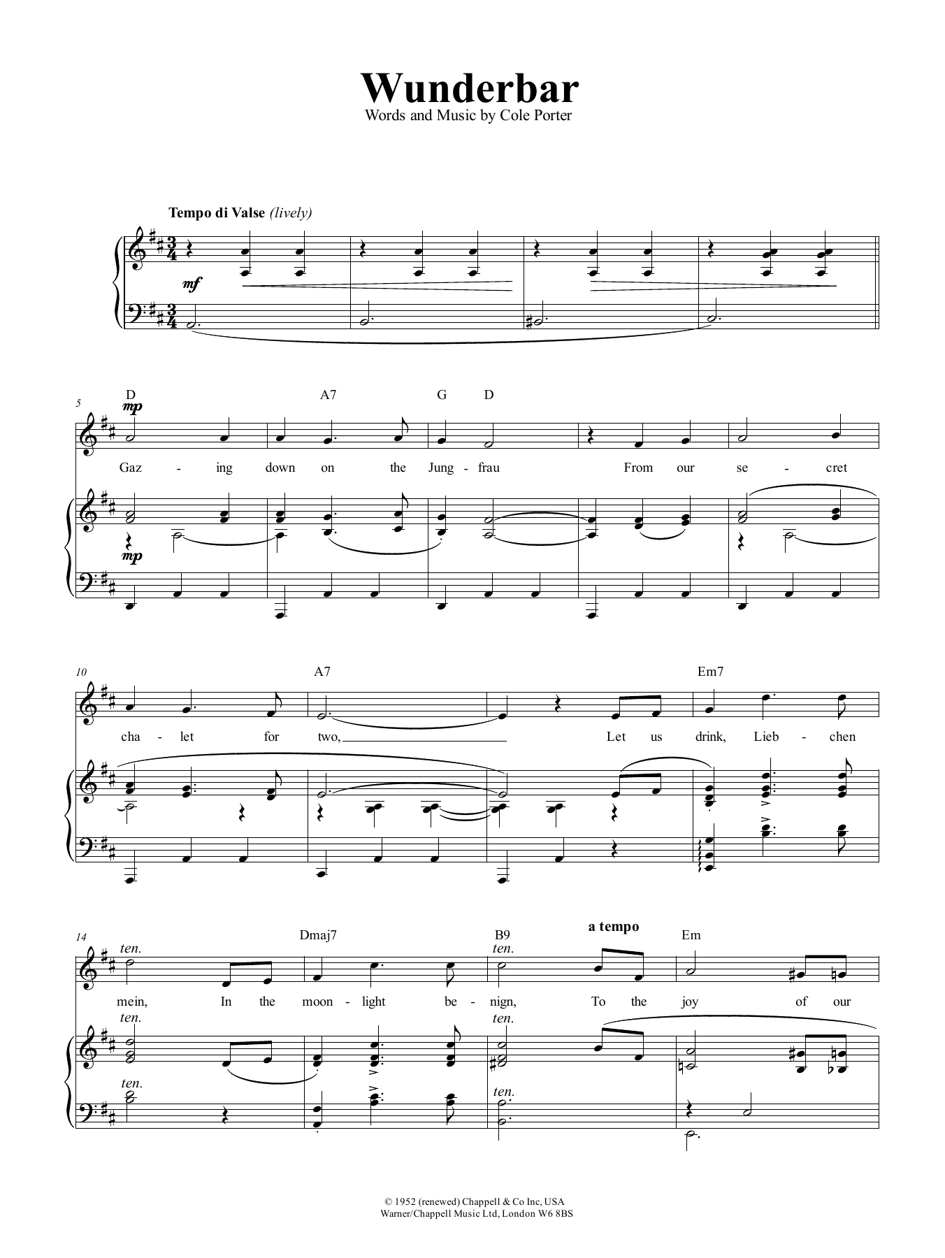 Cole Porter Wunderbar (from Kiss Me, Kate) Sheet Music Notes & Chords for Lead Sheet / Fake Book - Download or Print PDF