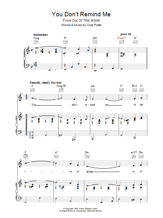 Cole Porter You Don't Remind Me Sheet Music Notes & Chords for Piano, Vocal & Guitar (Right-Hand Melody) - Download or Print PDF