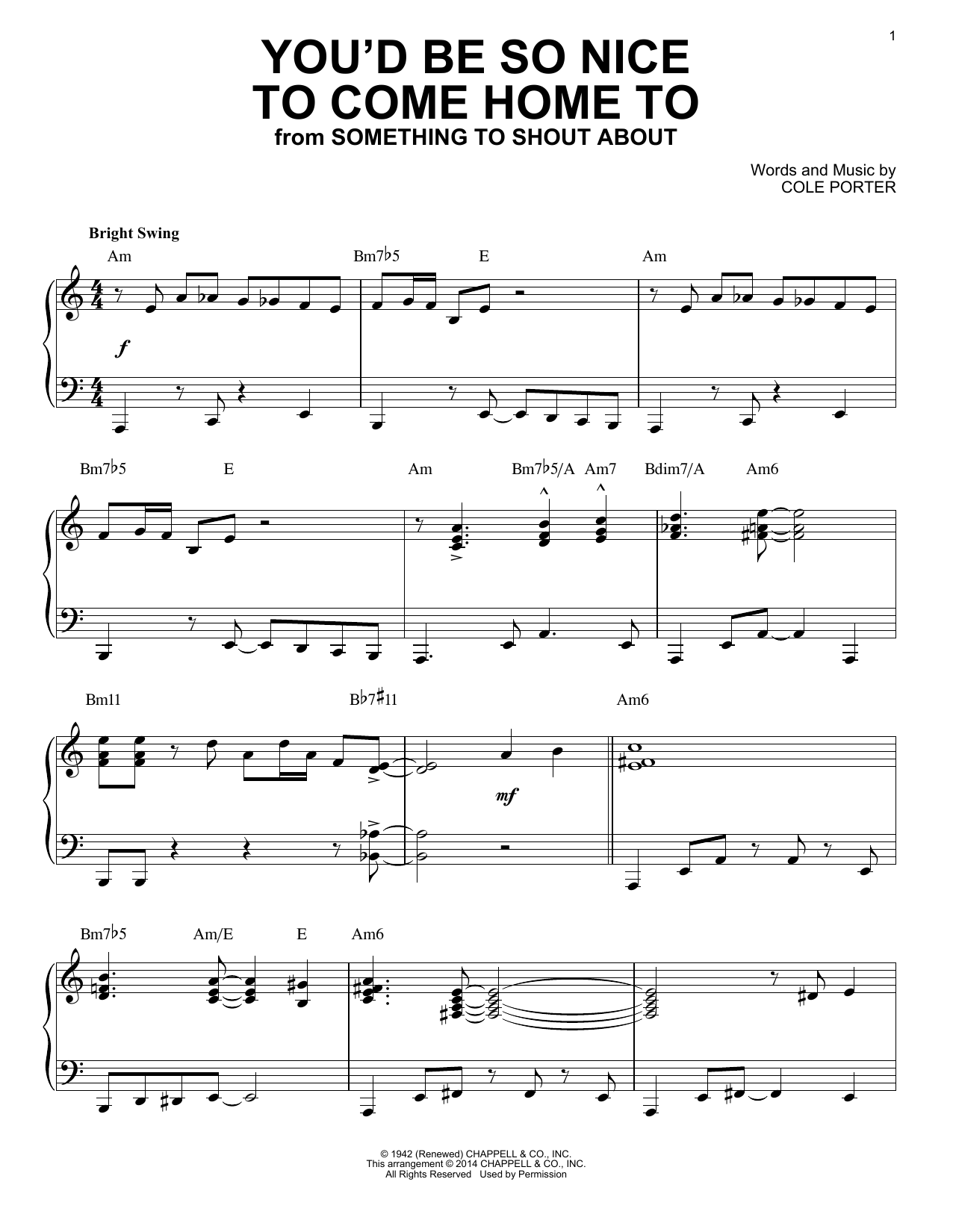 Cole Porter You'd Be So Nice To Come Home To [Jazz version] (arr. Brent Edstrom) Sheet Music Notes & Chords for Piano - Download or Print PDF