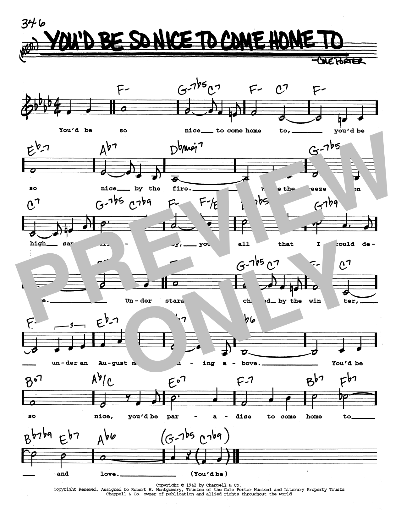 Cole Porter You'd Be So Nice To Come Home To (Low Voice) Sheet Music Notes & Chords for Real Book – Melody, Lyrics & Chords - Download or Print PDF