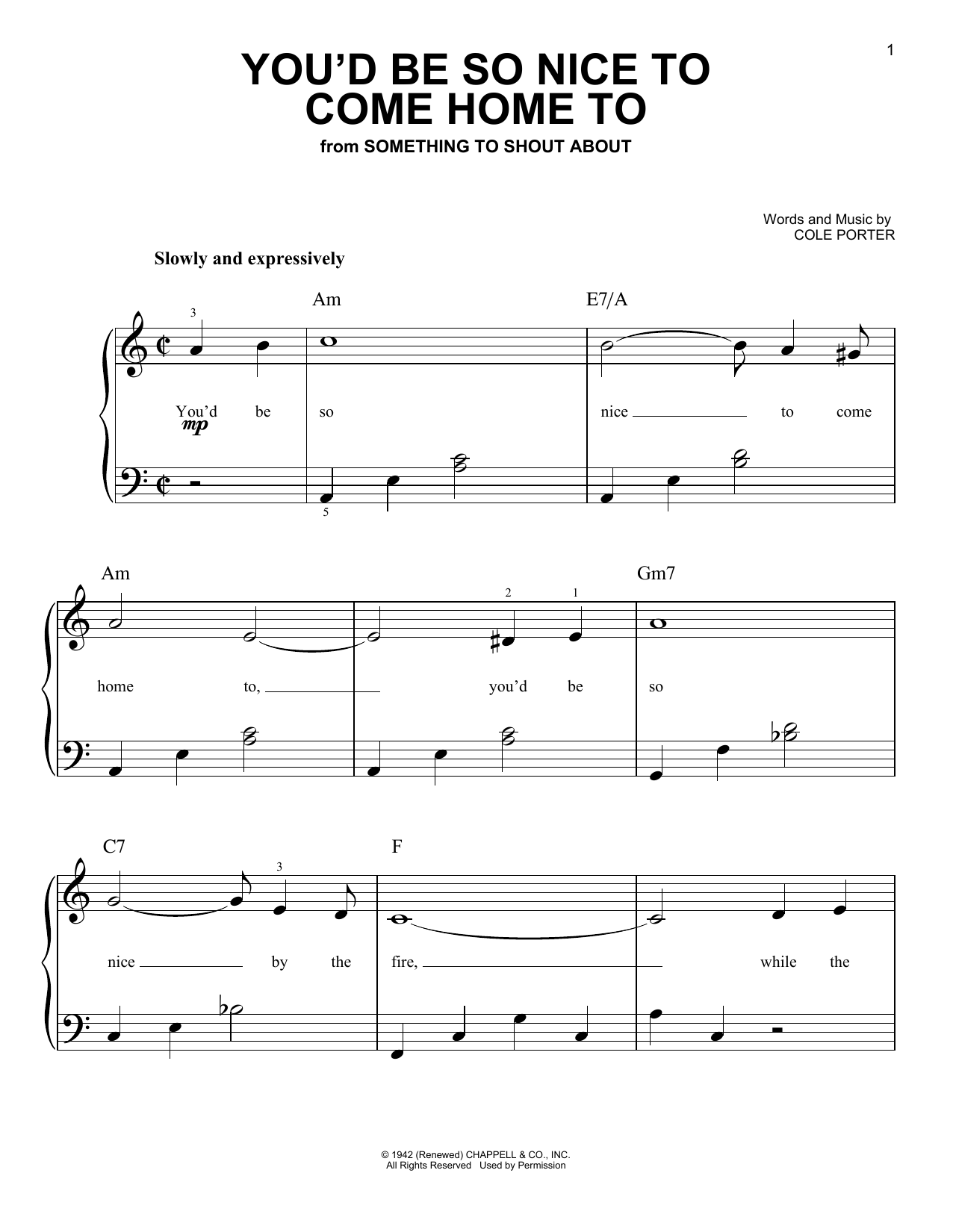 Cole Porter You'd Be So Nice To Come Home To Sheet Music Notes & Chords for Piano, Vocal & Guitar (Right-Hand Melody) - Download or Print PDF