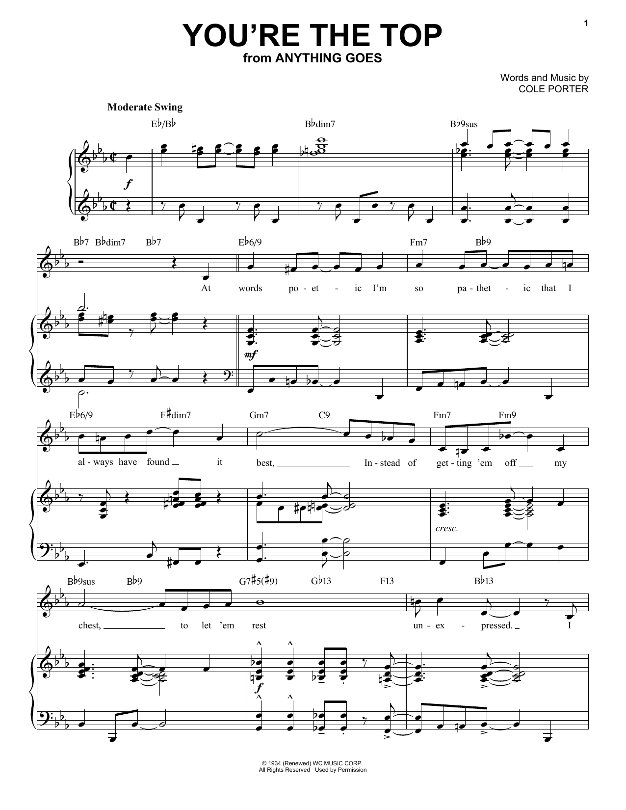 Cole Porter You're The Top [Jazz version] (from Anything Goes) (arr. Brent Edstrom) Sheet Music Notes & Chords for Piano & Vocal - Download or Print PDF