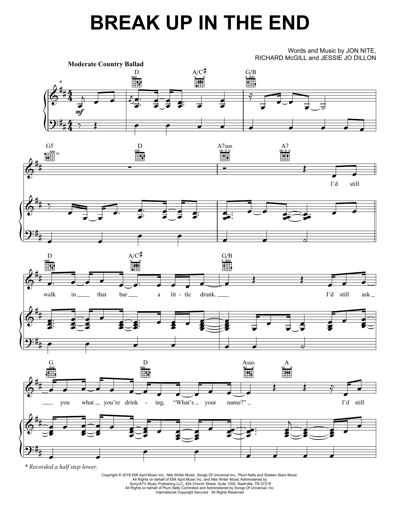 Cole Swindell Break Up In The End Sheet Music Notes & Chords for Piano, Vocal & Guitar (Right-Hand Melody) - Download or Print PDF