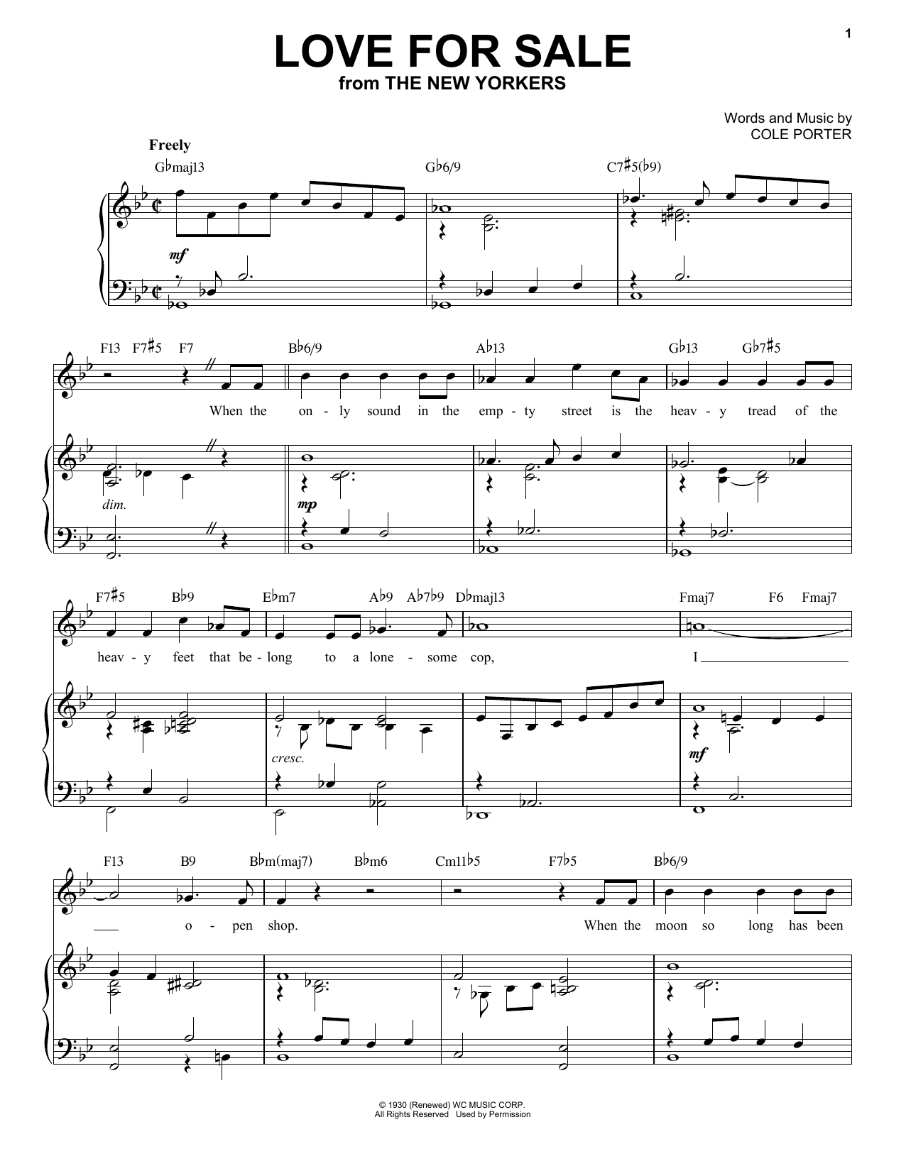 Cole Porter Love For Sale Jazz Version From The New Yorkers Arr Brent Edstrom Sheet Music Download Pdf Score