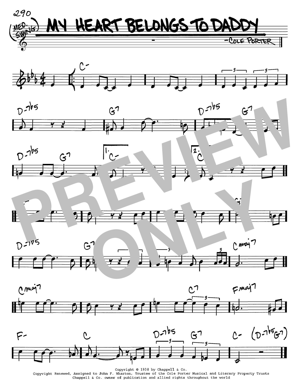 Preview Cole Porter My Heart Belongs To Daddy Jazz sheet music, notes and chords for Real Book - Melody & Chords - C Instruments, SKU: 60753 My Heart Belongs To Daddy sheet music