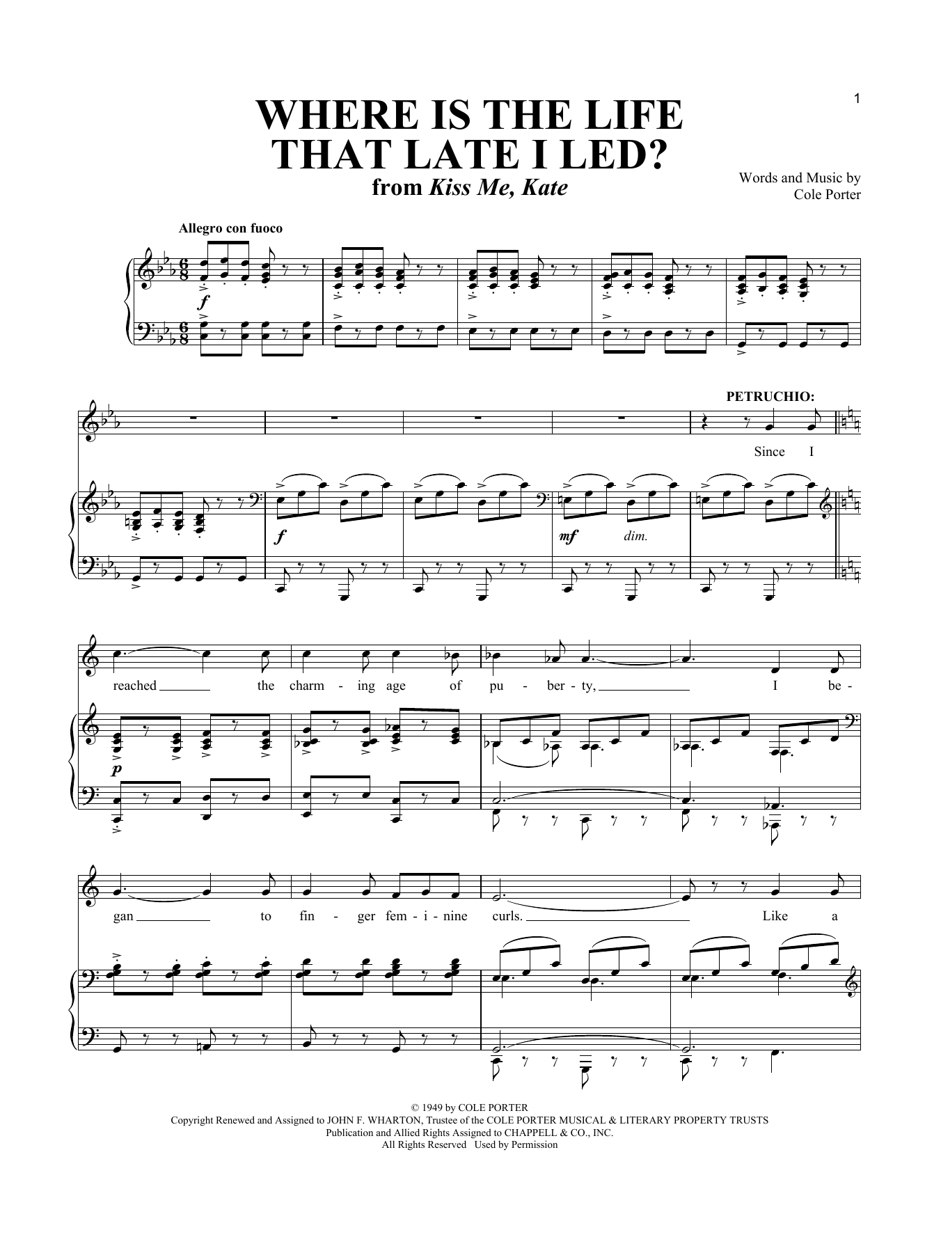 Where Is The Life That Late I Led? (from Kiss Me, Kate) sheet music