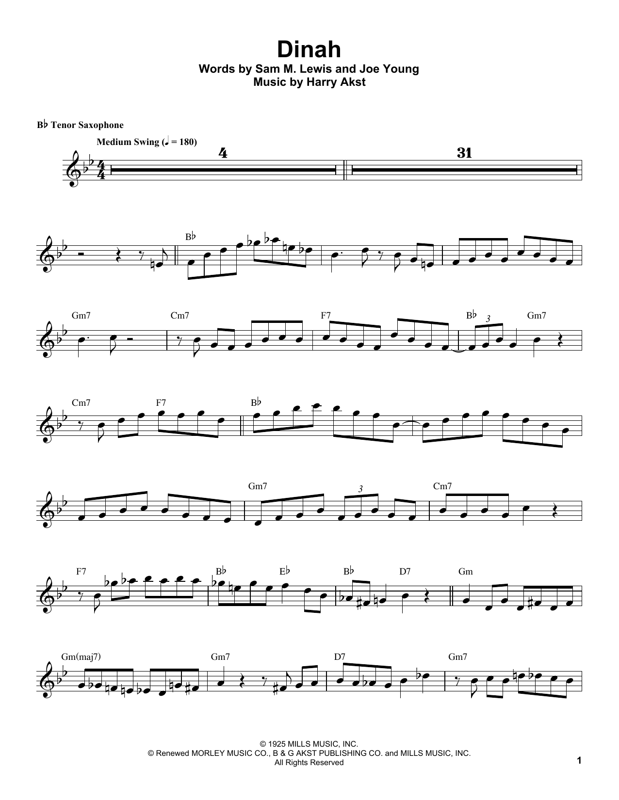 Coleman Hawkins Dinah Sheet Music Notes & Chords for Tenor Sax Transcription - Download or Print PDF