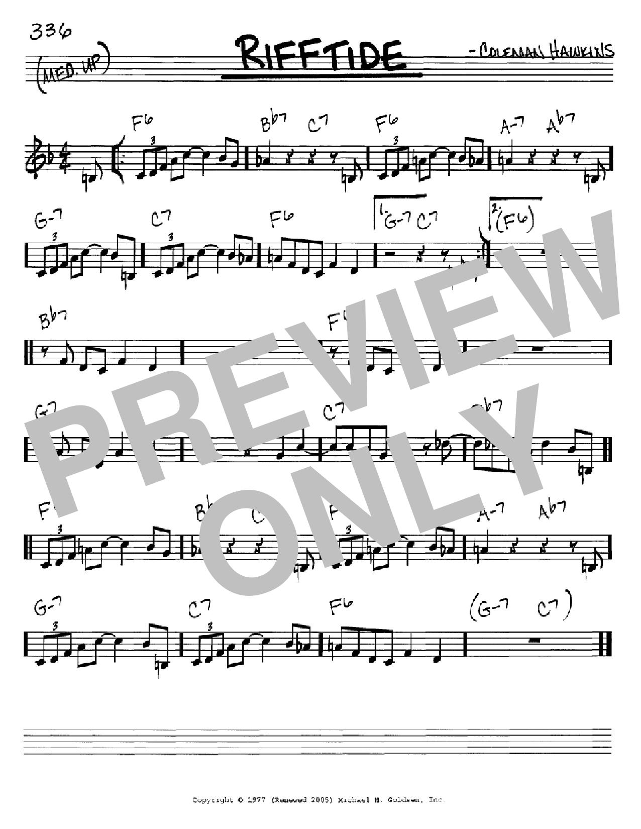 Coleman Hawkins Rifftide Sheet Music Notes & Chords for Real Book – Melody & Chords - Download or Print PDF