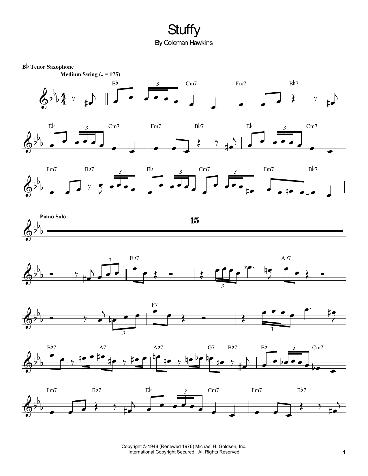 Coleman Hawkins Stuffy Sheet Music Notes & Chords for Real Book – Melody & Chords - Download or Print PDF