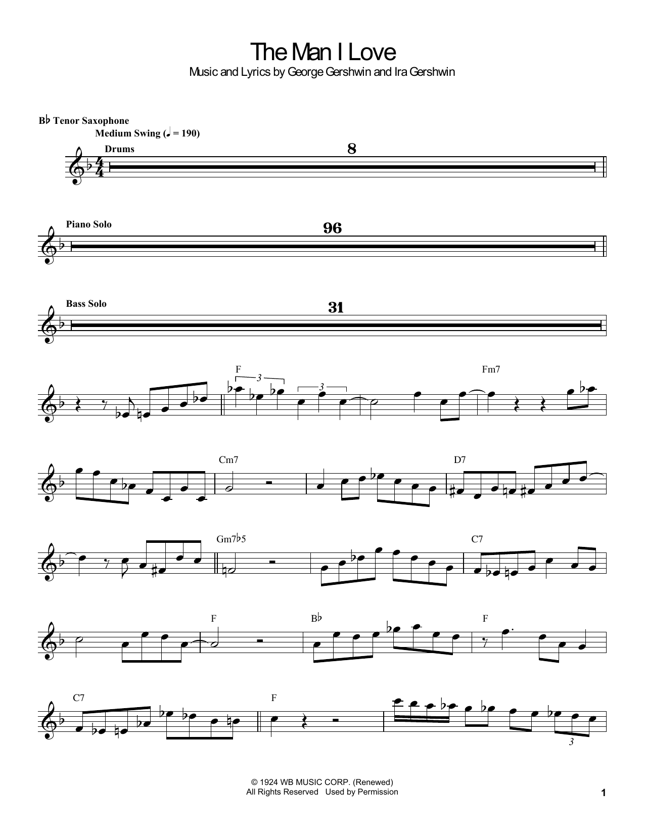 Coleman Hawkins The Man I Love Sheet Music Notes & Chords for Tenor Sax Transcription - Download or Print PDF