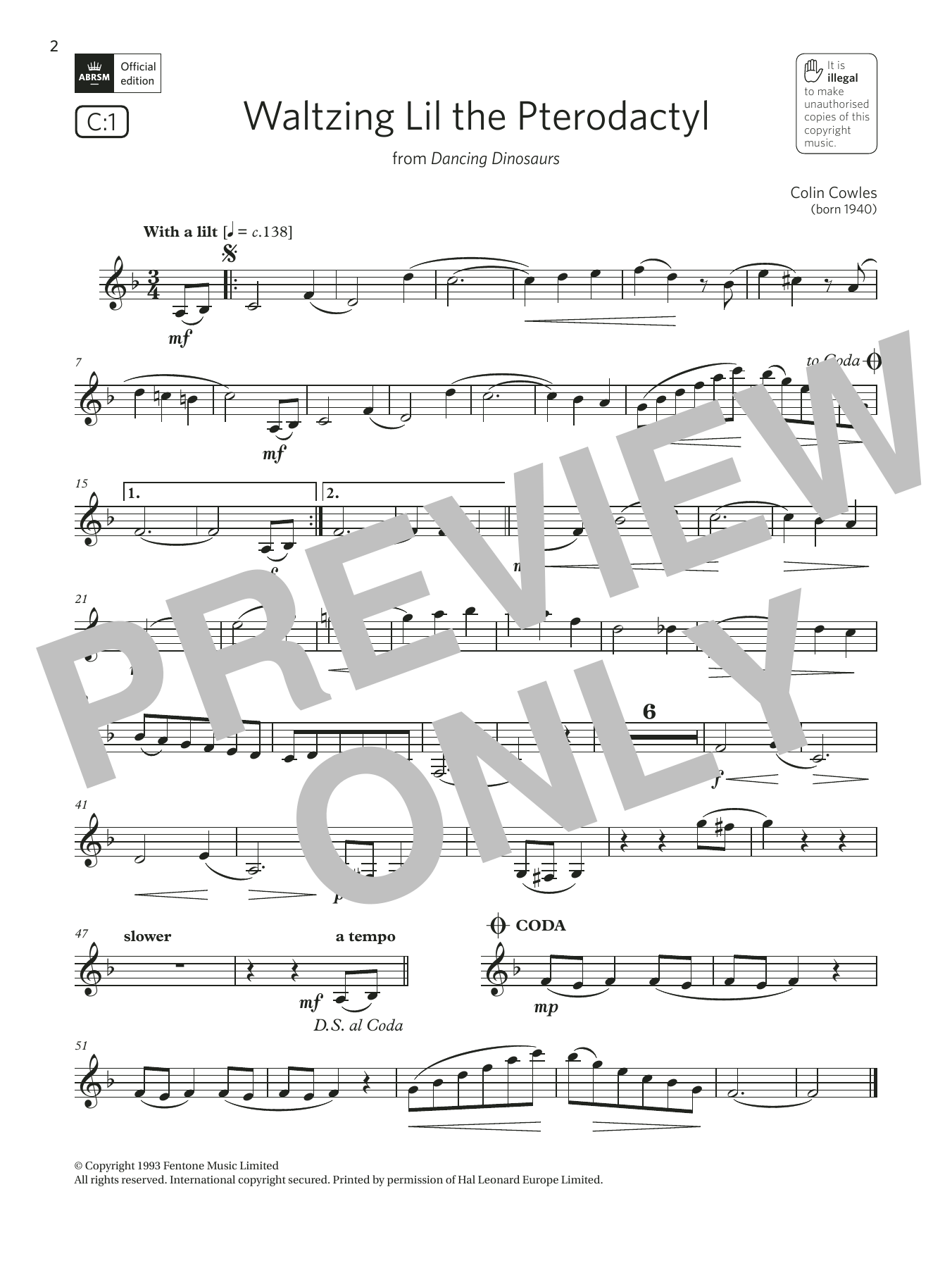 Colin Cowles Waltzing Lil the Pterodactyl (Grade 3 List C1 from the ABRSM Clarinet syllabus from 2022) Sheet Music Notes & Chords for Clarinet Solo - Download or Print PDF