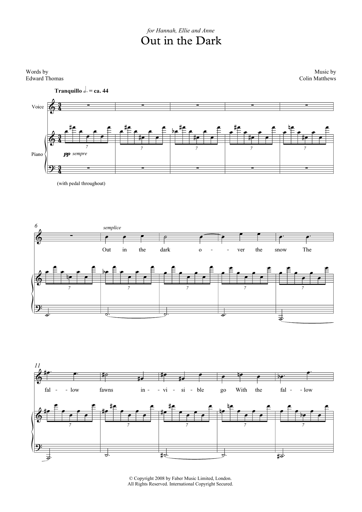 Colin Matthews Out in the Dark (for soprano and piano) Sheet Music Notes & Chords for Piano & Vocal - Download or Print PDF