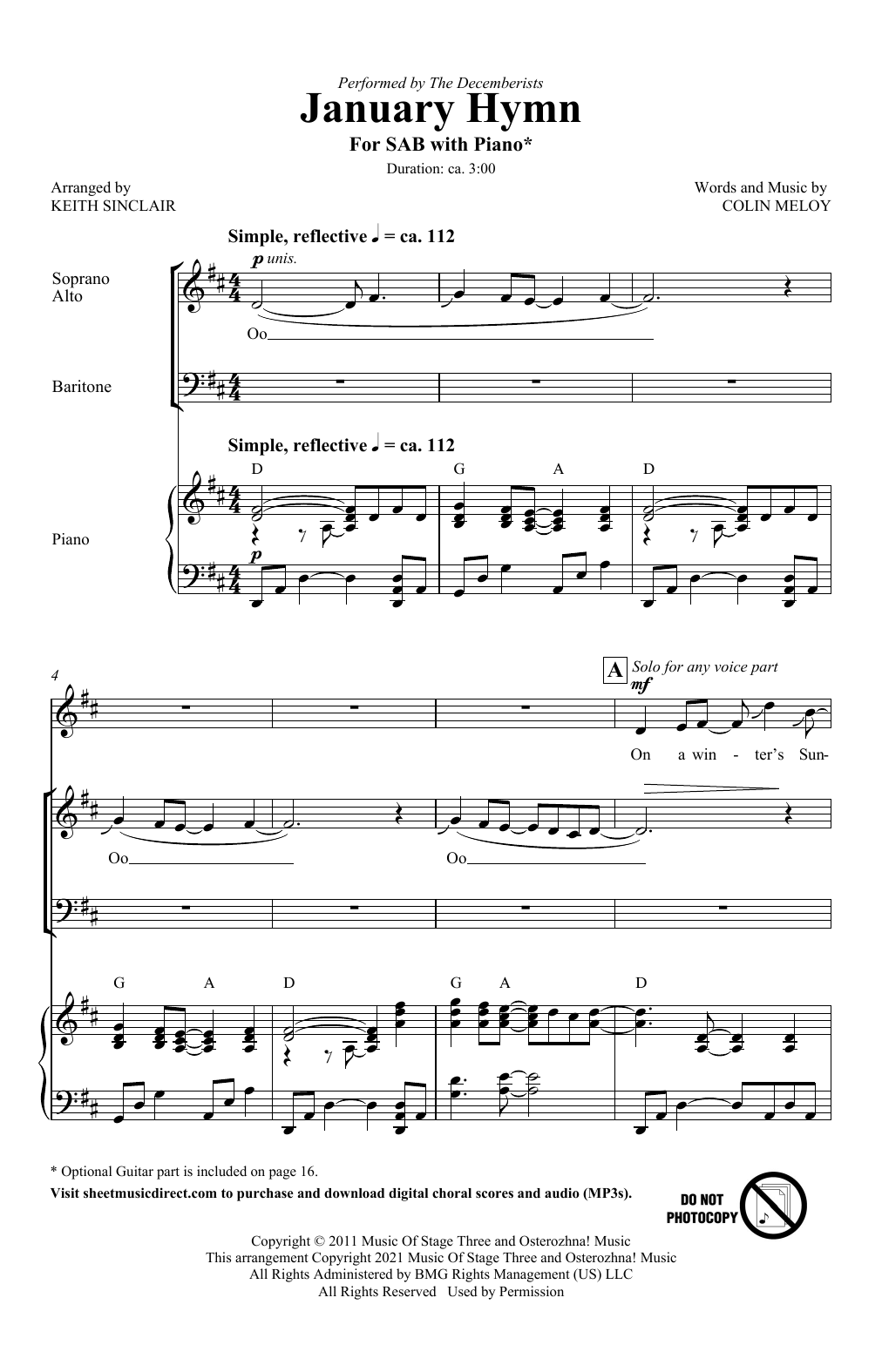 Colin Meloy January Hymn (arr. Keith Sinclair) Sheet Music Notes & Chords for SAB Choir - Download or Print PDF