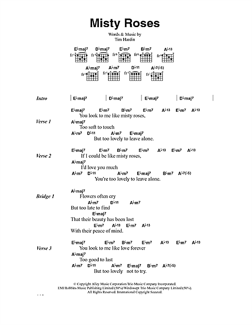 Colin Blunstone Misty Roses Sheet Music Notes & Chords for Lyrics & Chords - Download or Print PDF